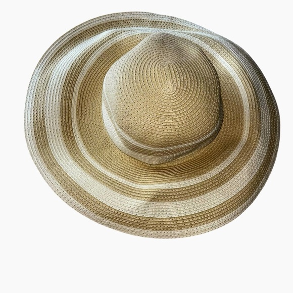 J. Crew large brim tan white summer straw hat beach pool - Picture 2 of 4